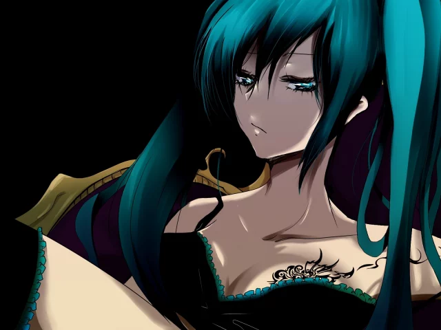 vocaloid, вокалоид, кресло, темный фон, hatsune miku, арт, девушка