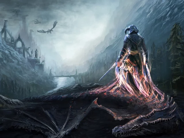 the elder scrolls v , воин, skyrim, горы, арт, драконы, dovahkiin, душа