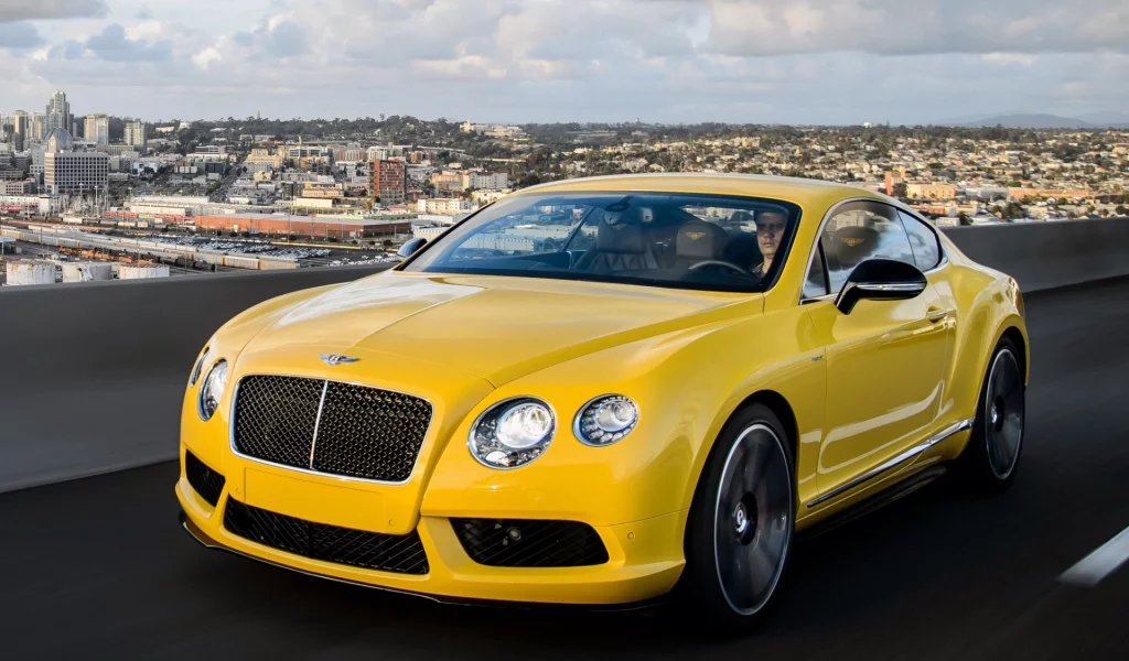 Bentley, жёлтый, дорога