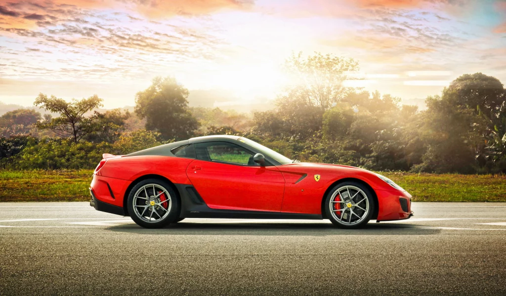 ferrari 599 gto, феррари, спорткар, деревья