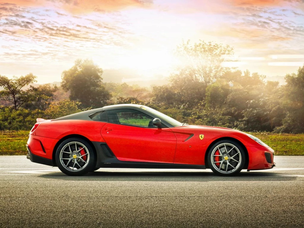 ferrari 599 gto, феррари, спорткар, деревья
