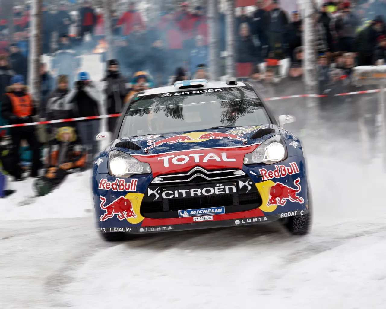 wrc, передок, ds3, размытие, фары, rally, citroen, люди, зима, снег