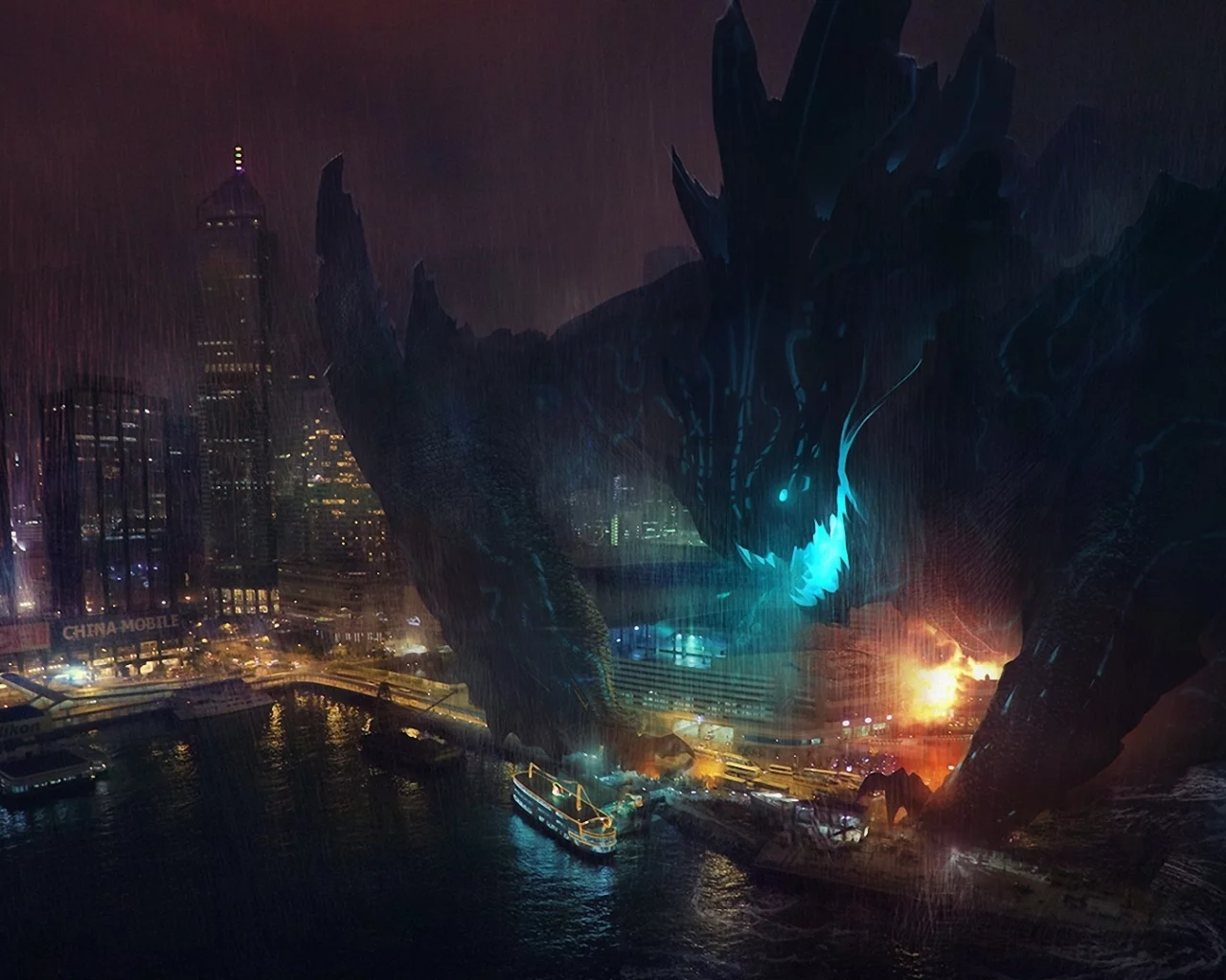 kaiju, тихоокеанский рубеж, город, pacific rim, арт, монстр