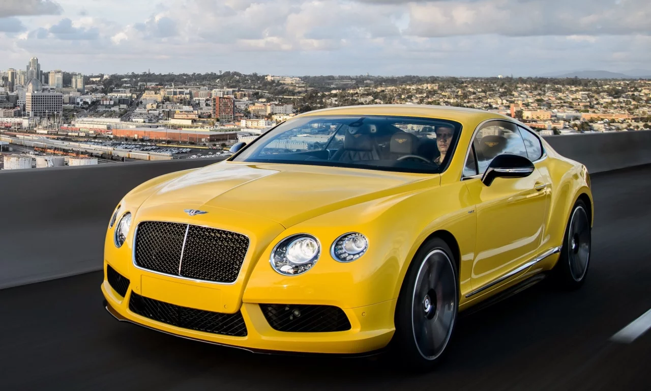 Bentley, жёлтый, дорога