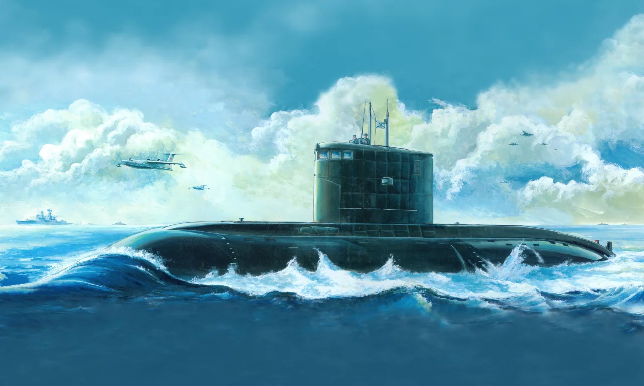 russian kilo class attack submarine, рисунок, арт
