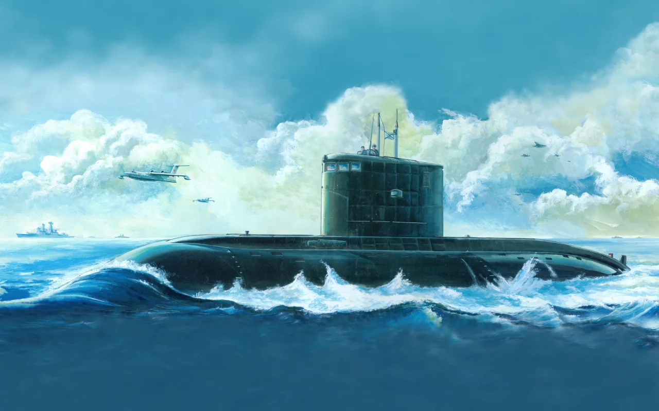 russian kilo class attack submarine, рисунок, арт