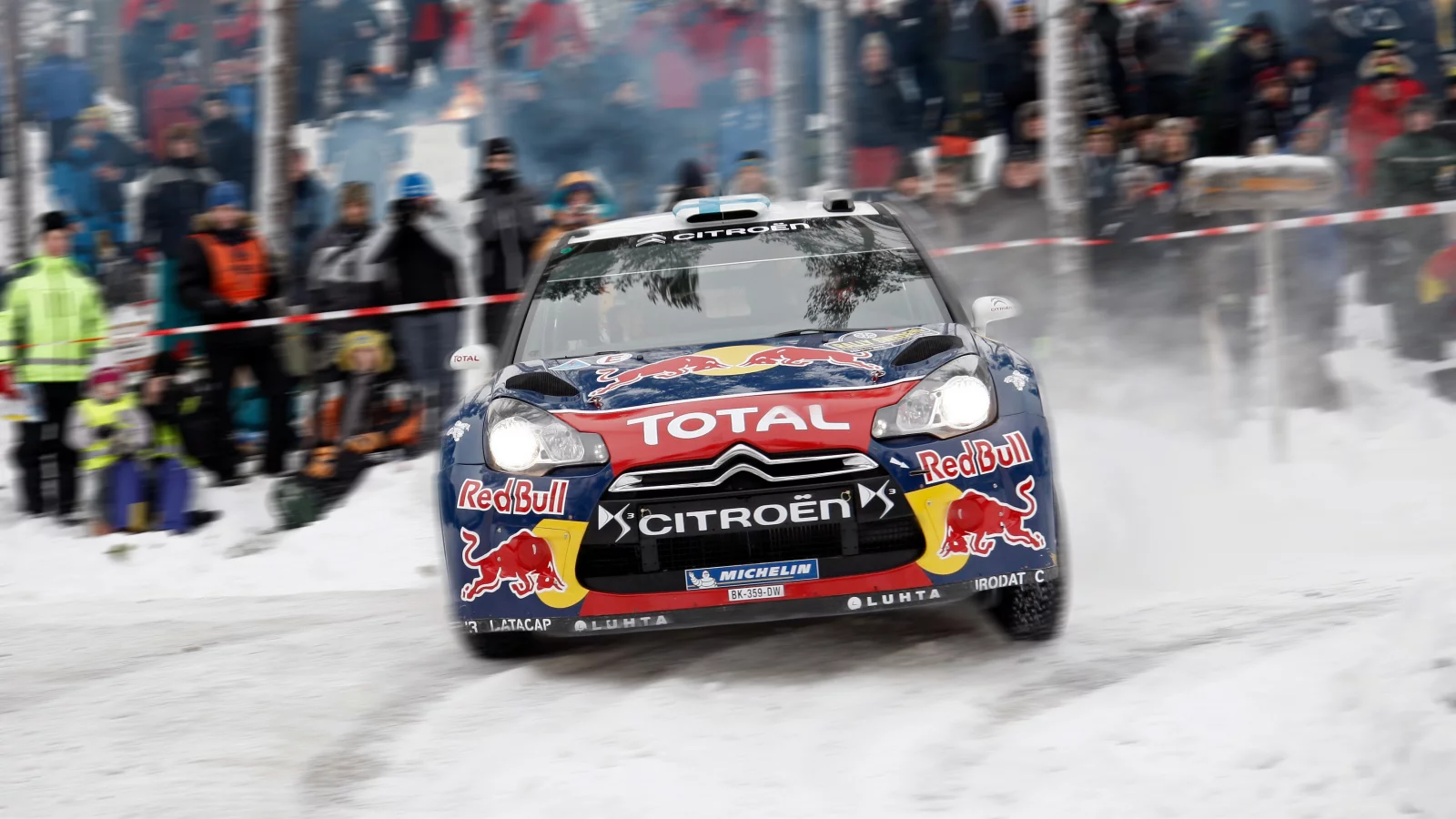 wrc, передок, ds3, размытие, фары, rally, citroen, люди, зима, снег