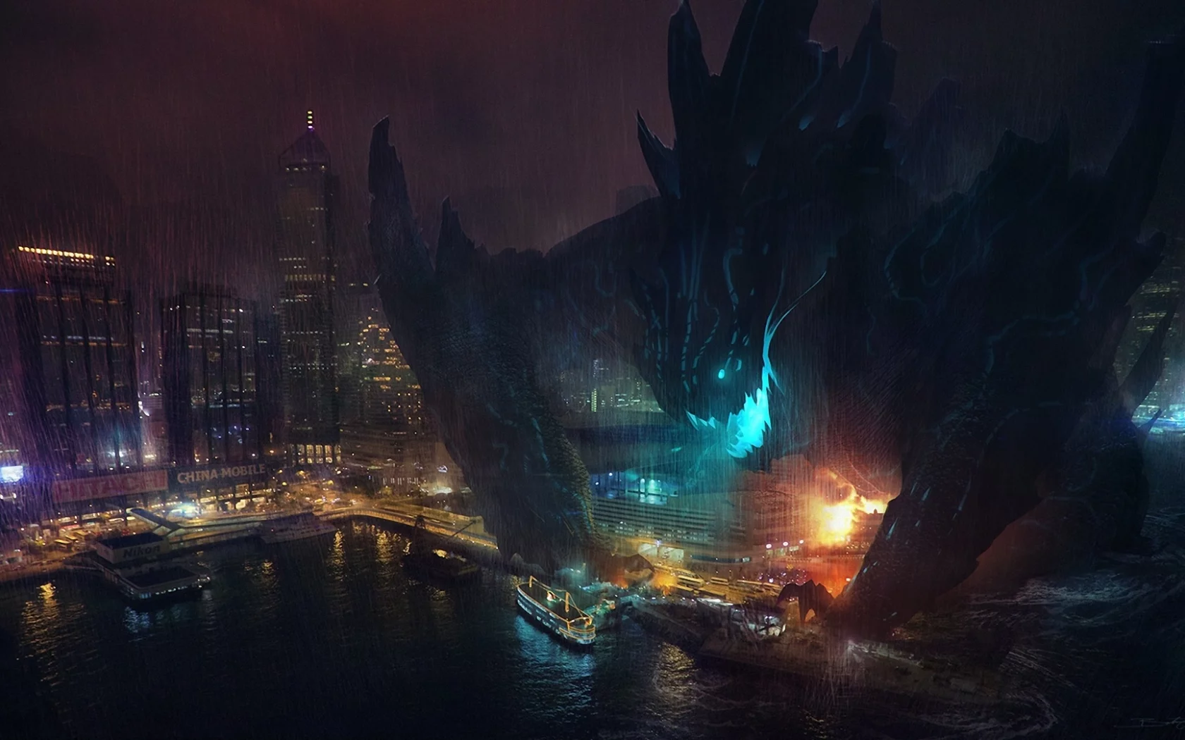 kaiju, тихоокеанский рубеж, город, pacific rim, арт, монстр