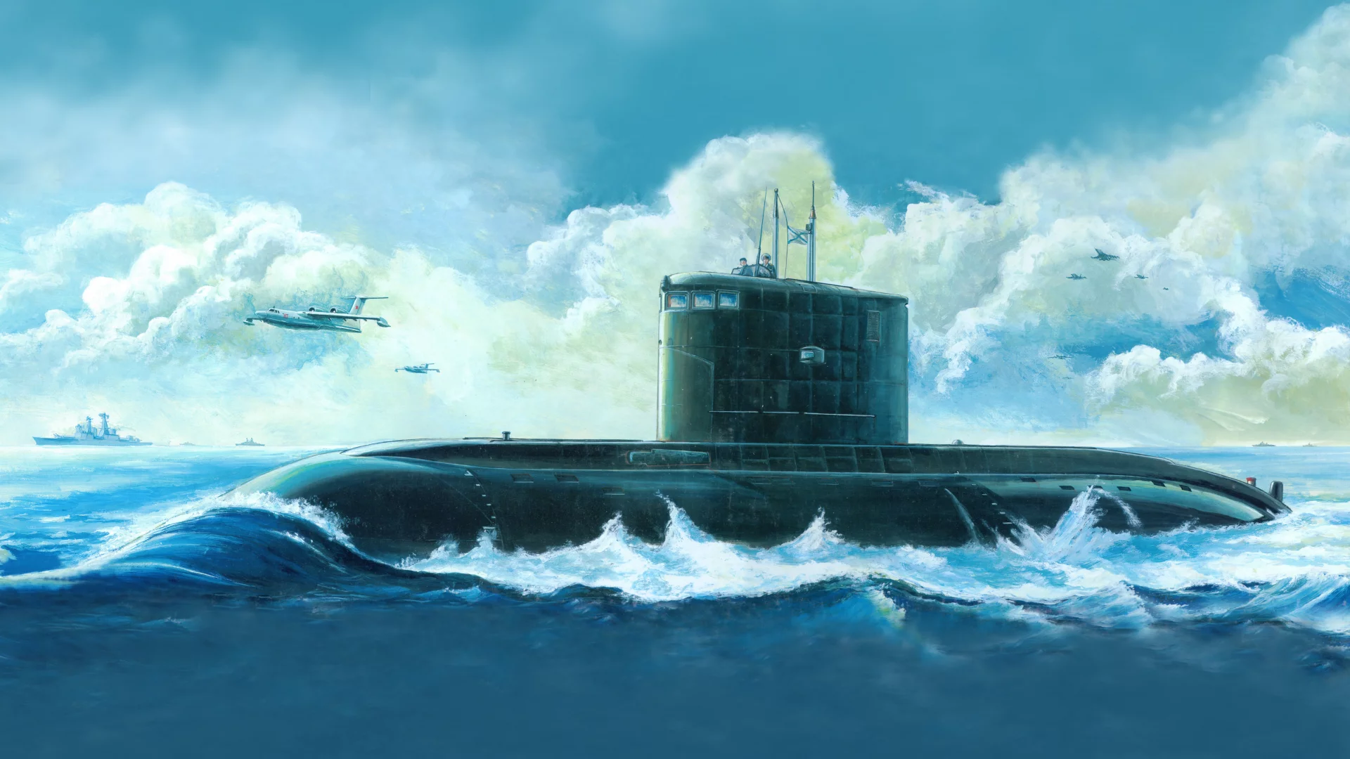 russian kilo class attack submarine, рисунок, арт