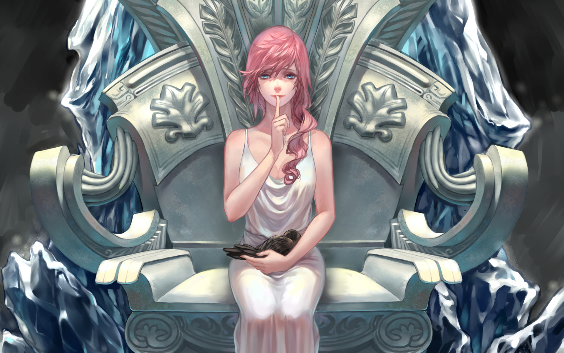 Картинка на рабочий стол lightning farron, птица, xiii , арт, девушка,  трон, final fantasy, жест, 13 1920 x 1200