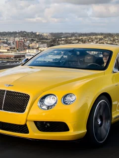 Bentley, жёлтый, дорога