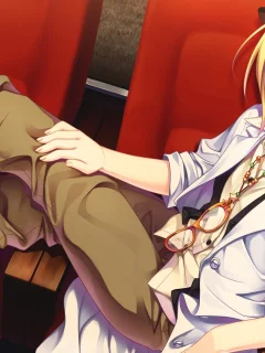 сидит, кресла, девушка, &amp; - sora no mukou de sakimasu you ni, очки
