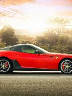 ferrari 599 gto, феррари, спорткар, деревья