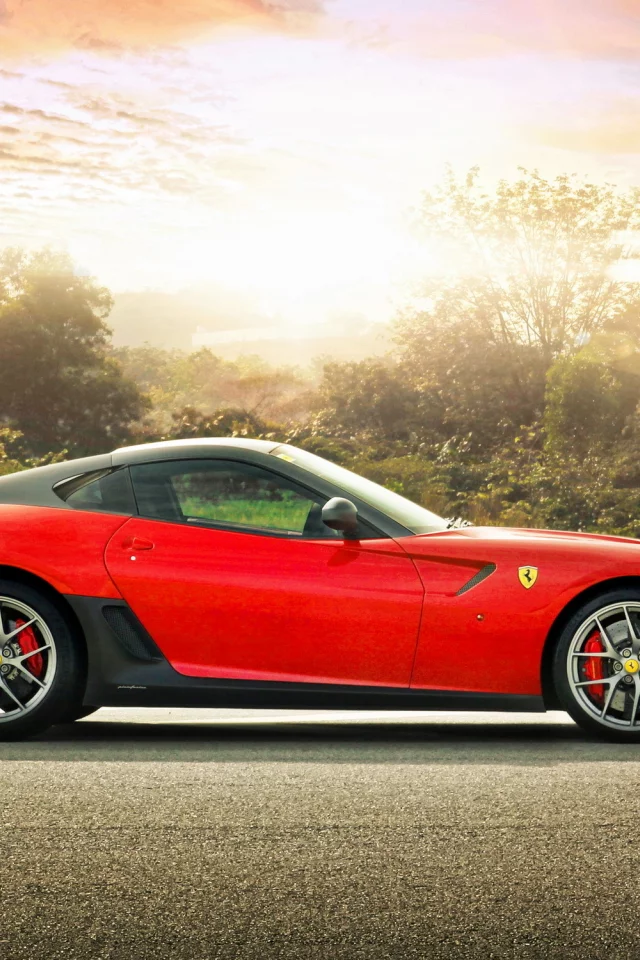 ferrari 599 gto, феррари, спорткар, деревья