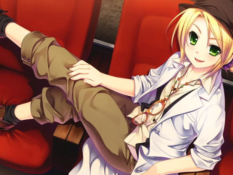 сидит, кресла, девушка, &amp; - sora no mukou de sakimasu you ni, очки