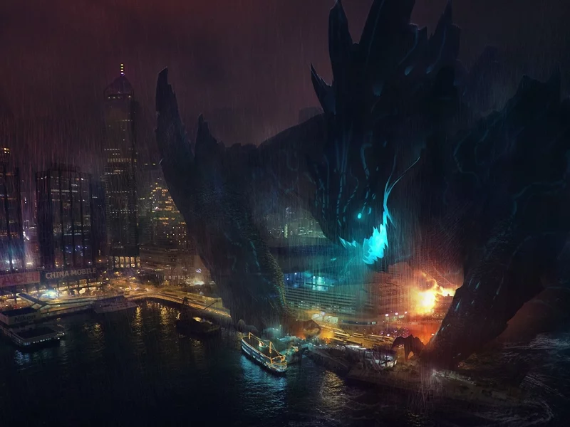 kaiju, тихоокеанский рубеж, город, pacific rim, арт, монстр