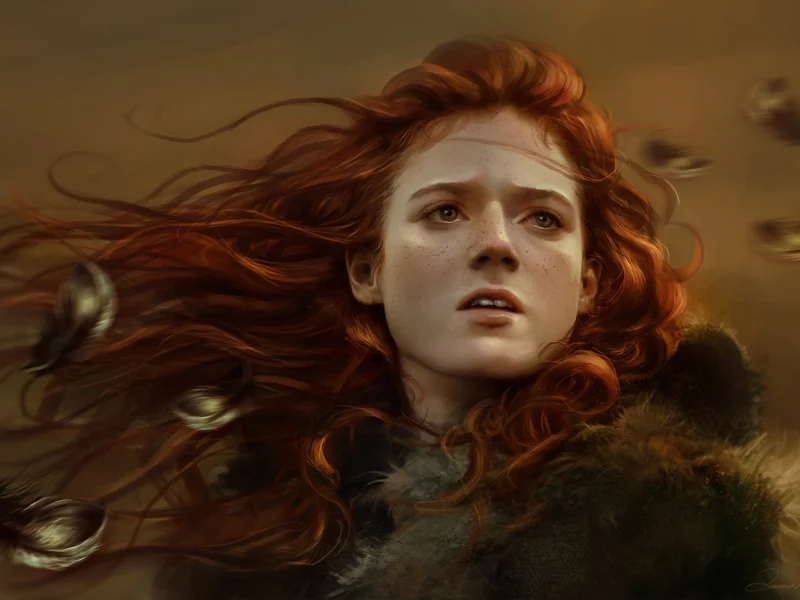 девушка, game of thrones, перья, рыжая, арт, ygritte, лицо, веснушки