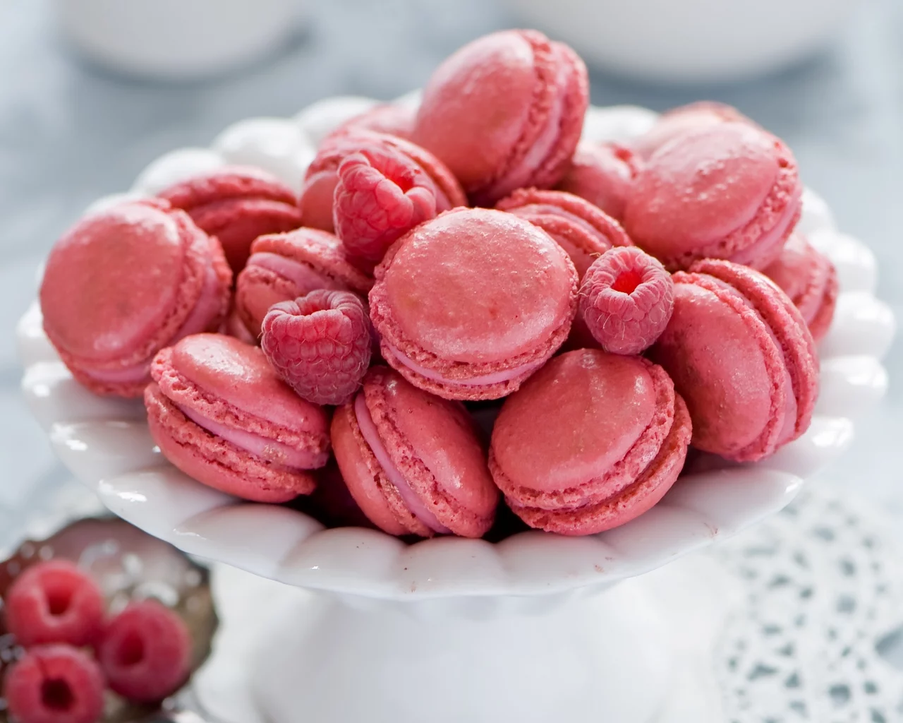 макарун, печенье, малина, розовое, десерт, macaron, ягоды