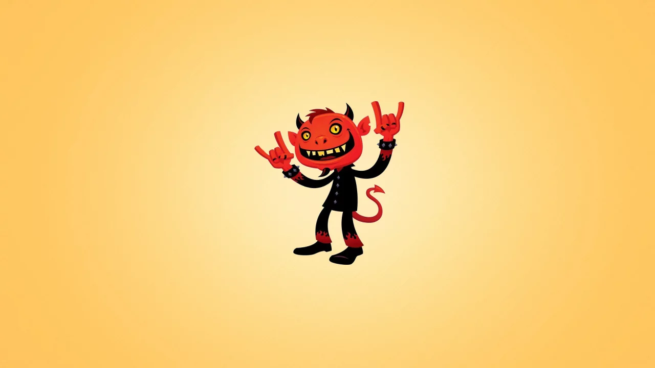 рога, heavy metal, красный, хвост, минимализм, улыбка, red devil
