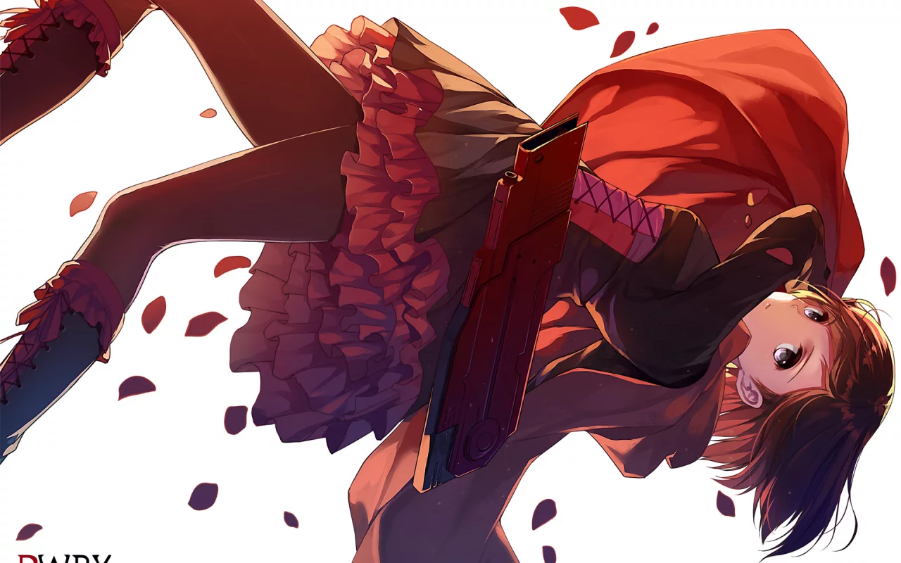 белый фон, ruby rose, арт, rwby, caidychen, upscale, аниме, девушка
