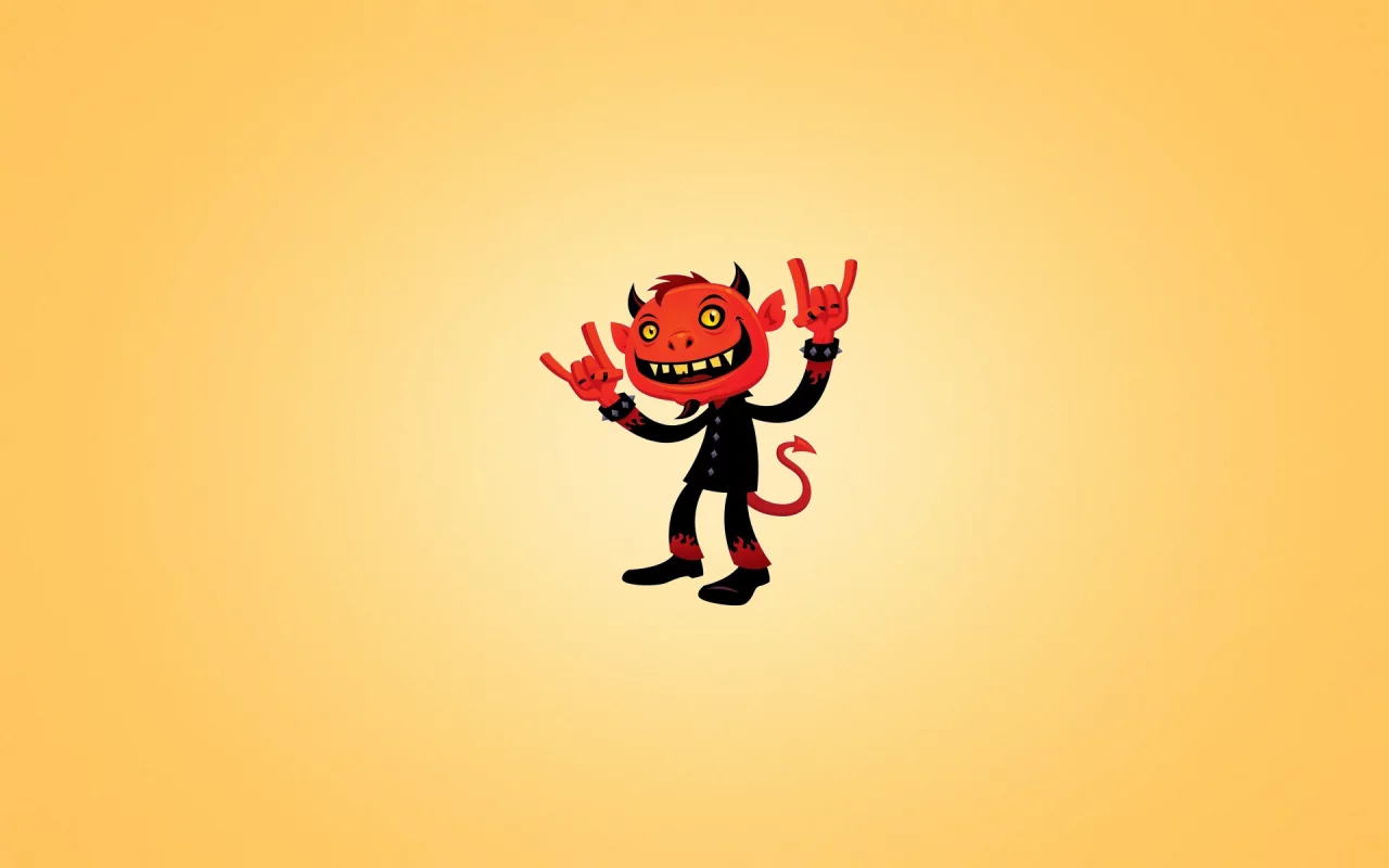 рога, heavy metal, красный, хвост, минимализм, улыбка, red devil