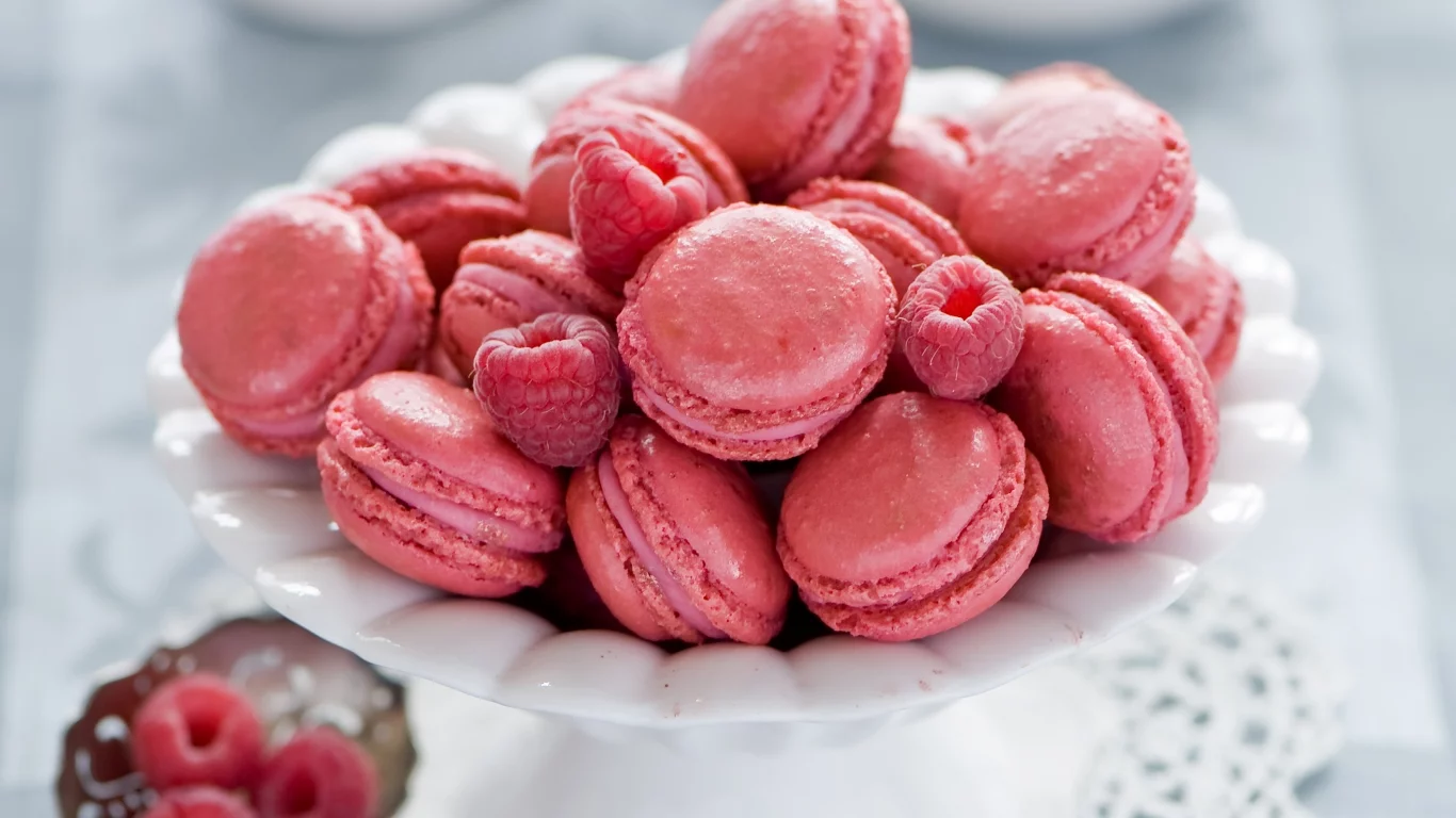 макарун, печенье, малина, розовое, десерт, macaron, ягоды