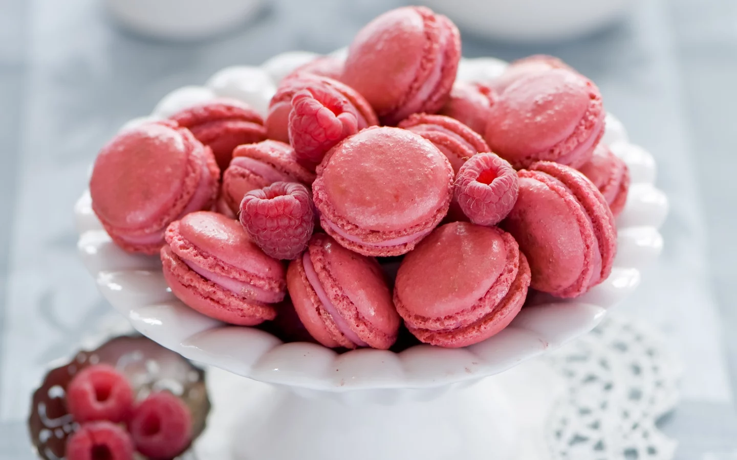 макарун, печенье, малина, розовое, десерт, macaron, ягоды