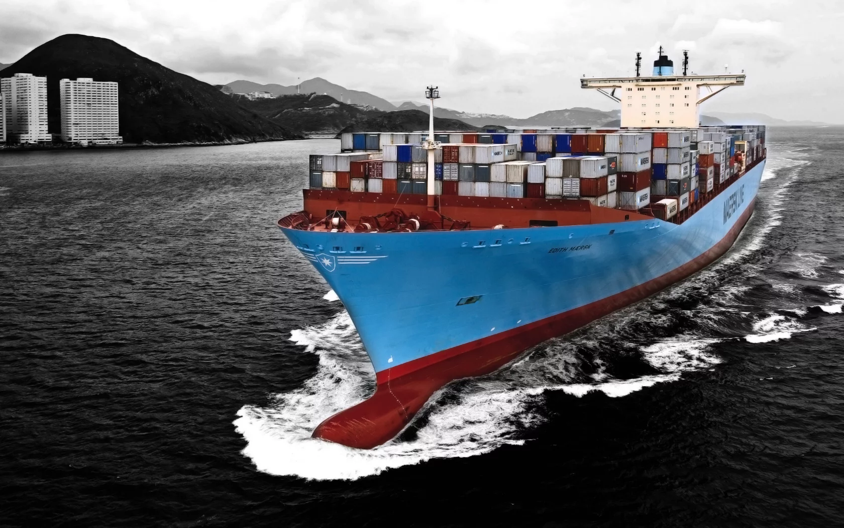 судно, контейнеровоз, море, maersk, вода, edith, бак