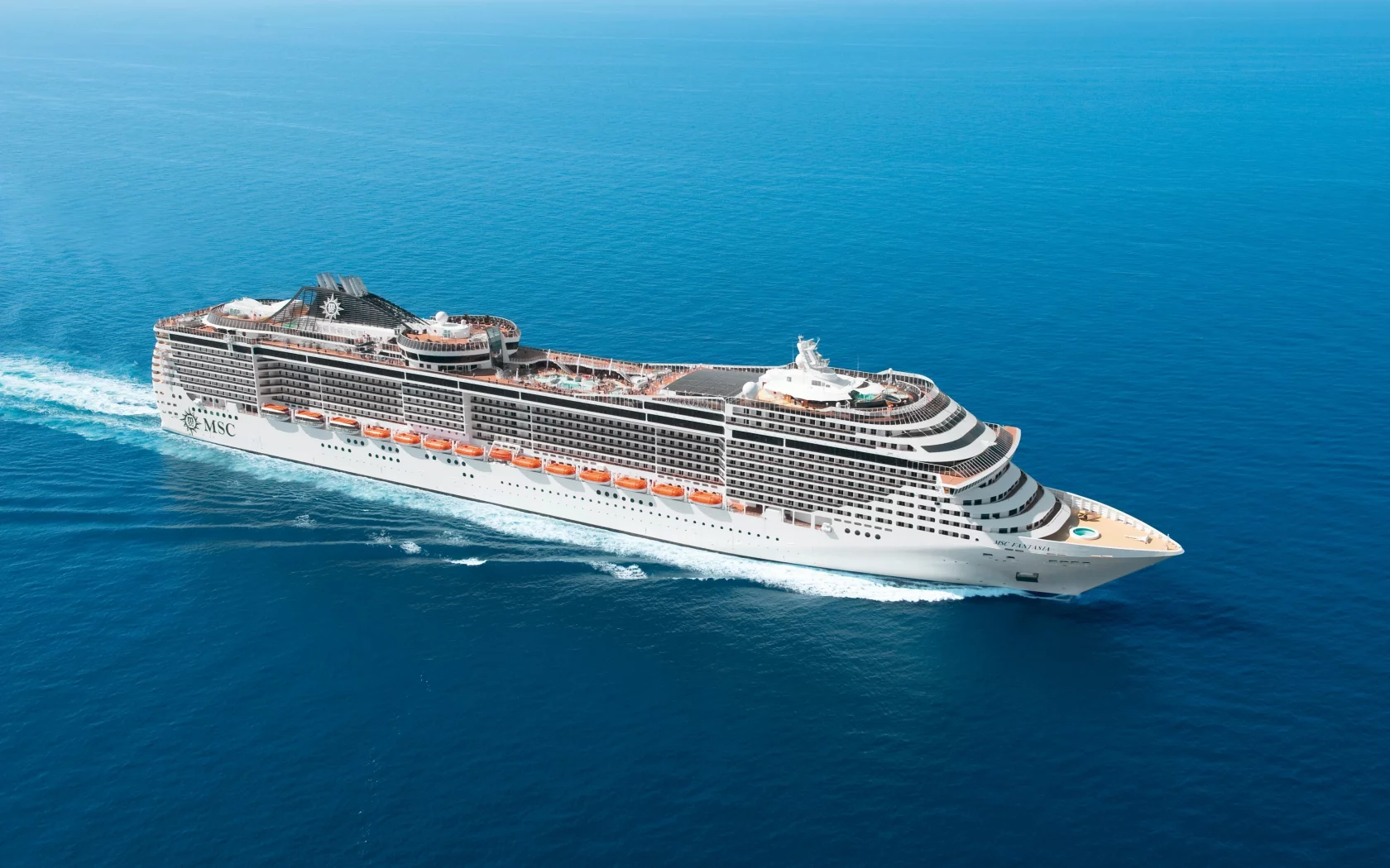 лайнер, на ходу, msc, fantasia, вода, день, море, судно, белый