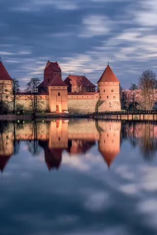 замок, литва, отражение, lithuania, озеро, тракай, закат, trakai