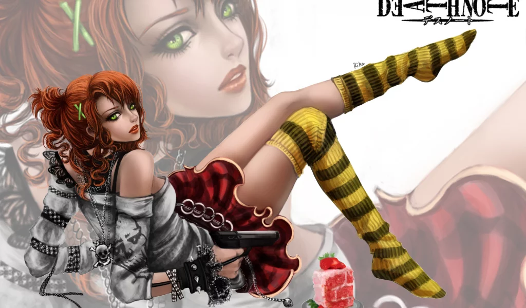 тетрадь смерти, rikamello, девушка, оружие, арт, death note