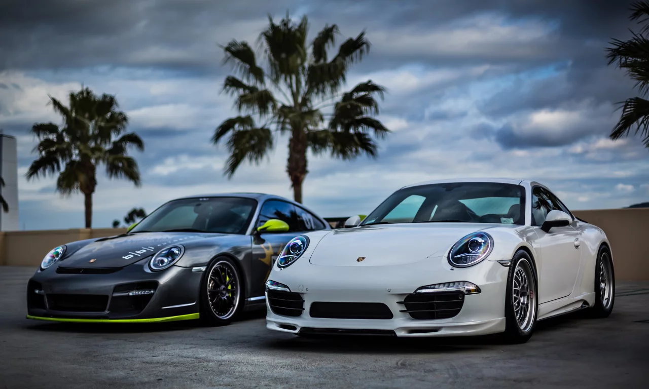 silver, front, white, sky, 911, небо, порше, серебро, palm, porsche, белый