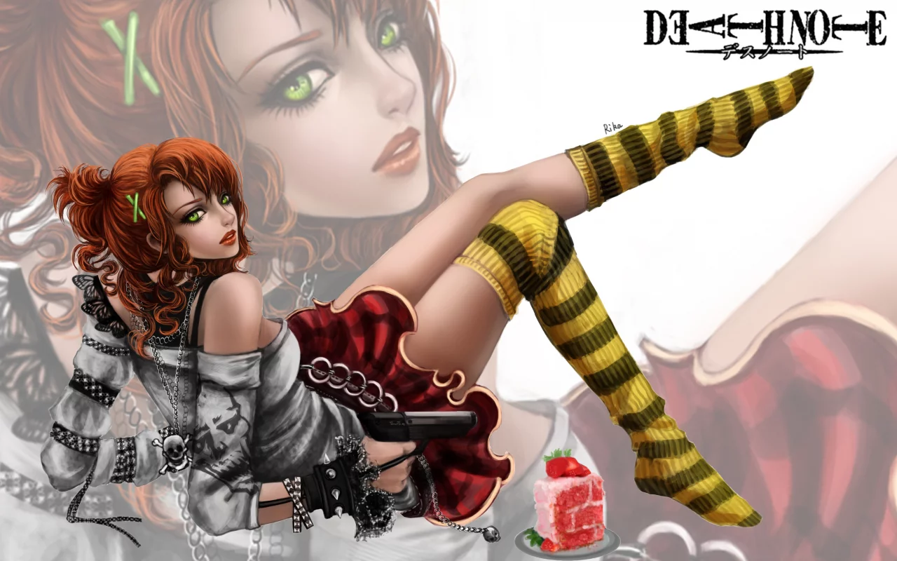 тетрадь смерти, rikamello, девушка, оружие, арт, death note