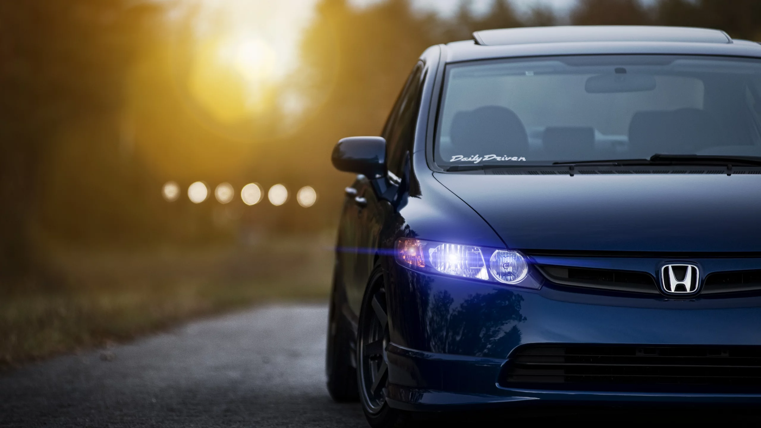 front, закат, blue, сивик, солнце, honda, хонда, синий, sedan, civic