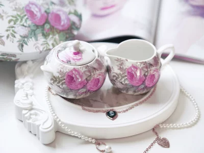 кулон, бусы, посуда, подвеска, розы, сердце, сервиз