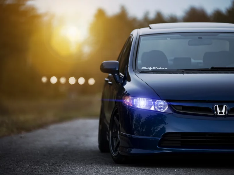 front, закат, blue, сивик, солнце, honda, хонда, синий, sedan, civic