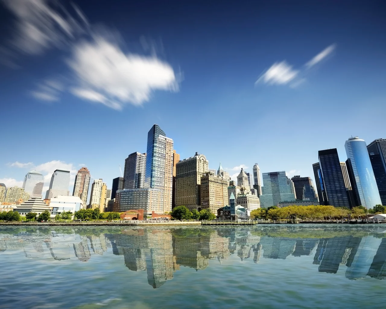 небоскребы, здания, город, new york city, нью йорк, водоем