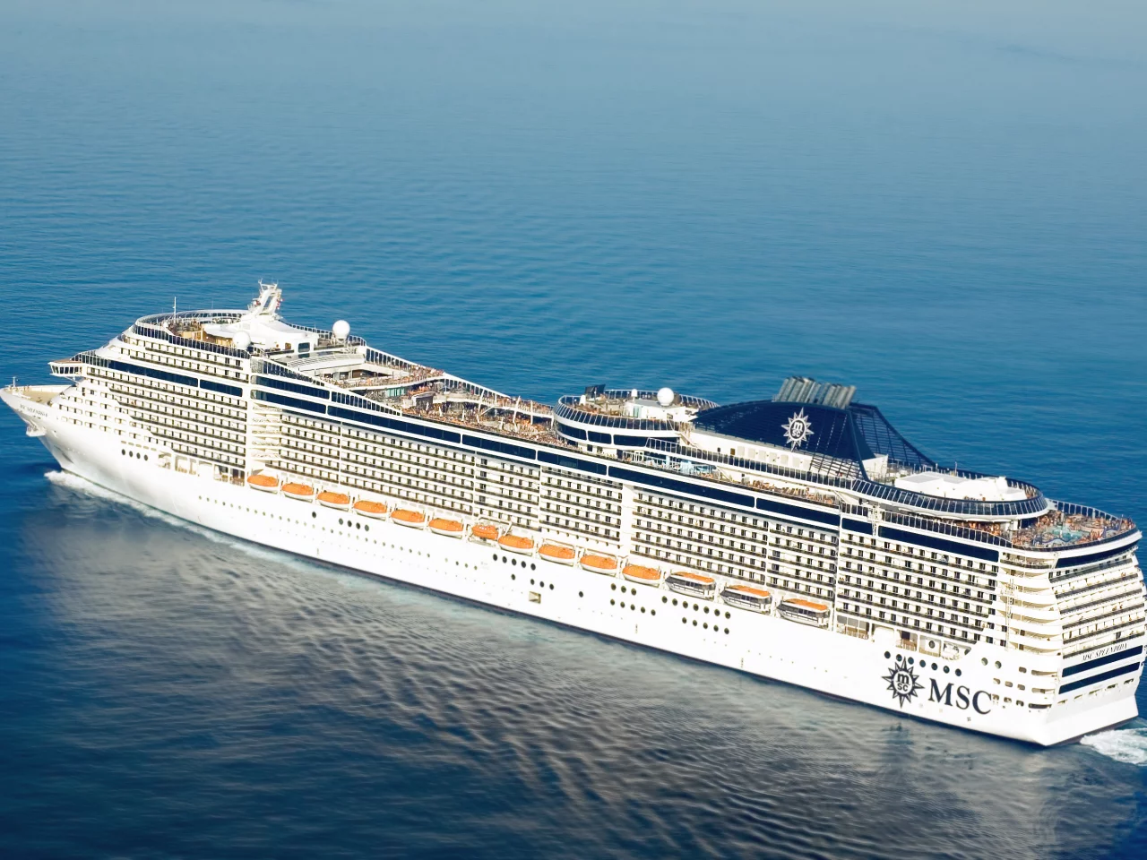 судно, пассажирское, на ходу, msc, splendida, море, вода