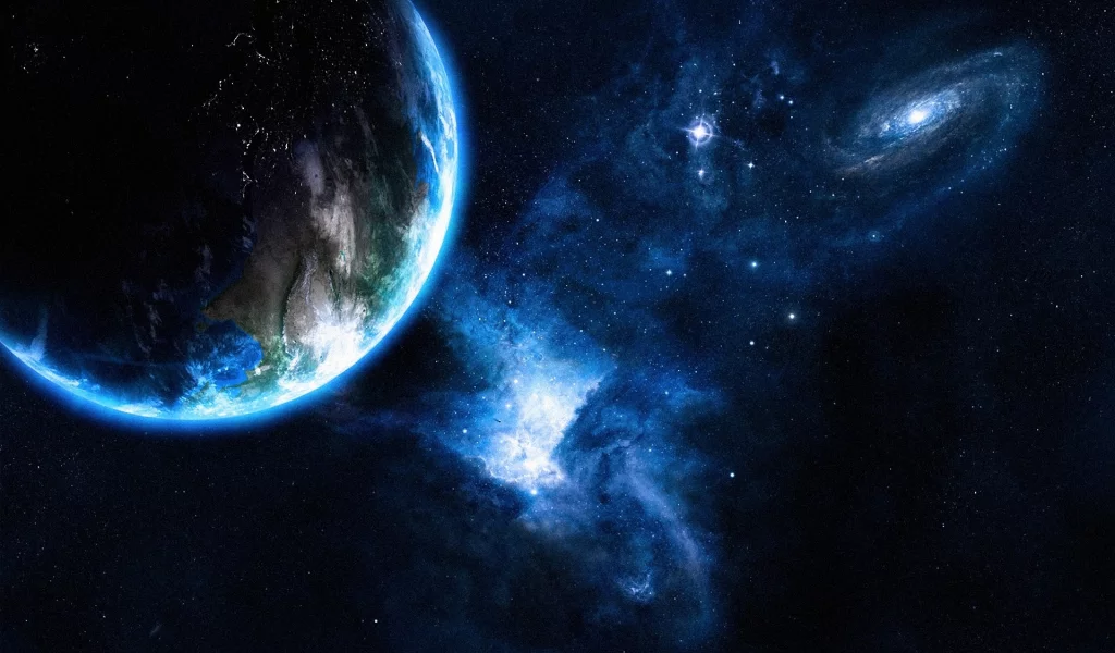sci fi, stars, planets, oceans, galaxy, light, earth
