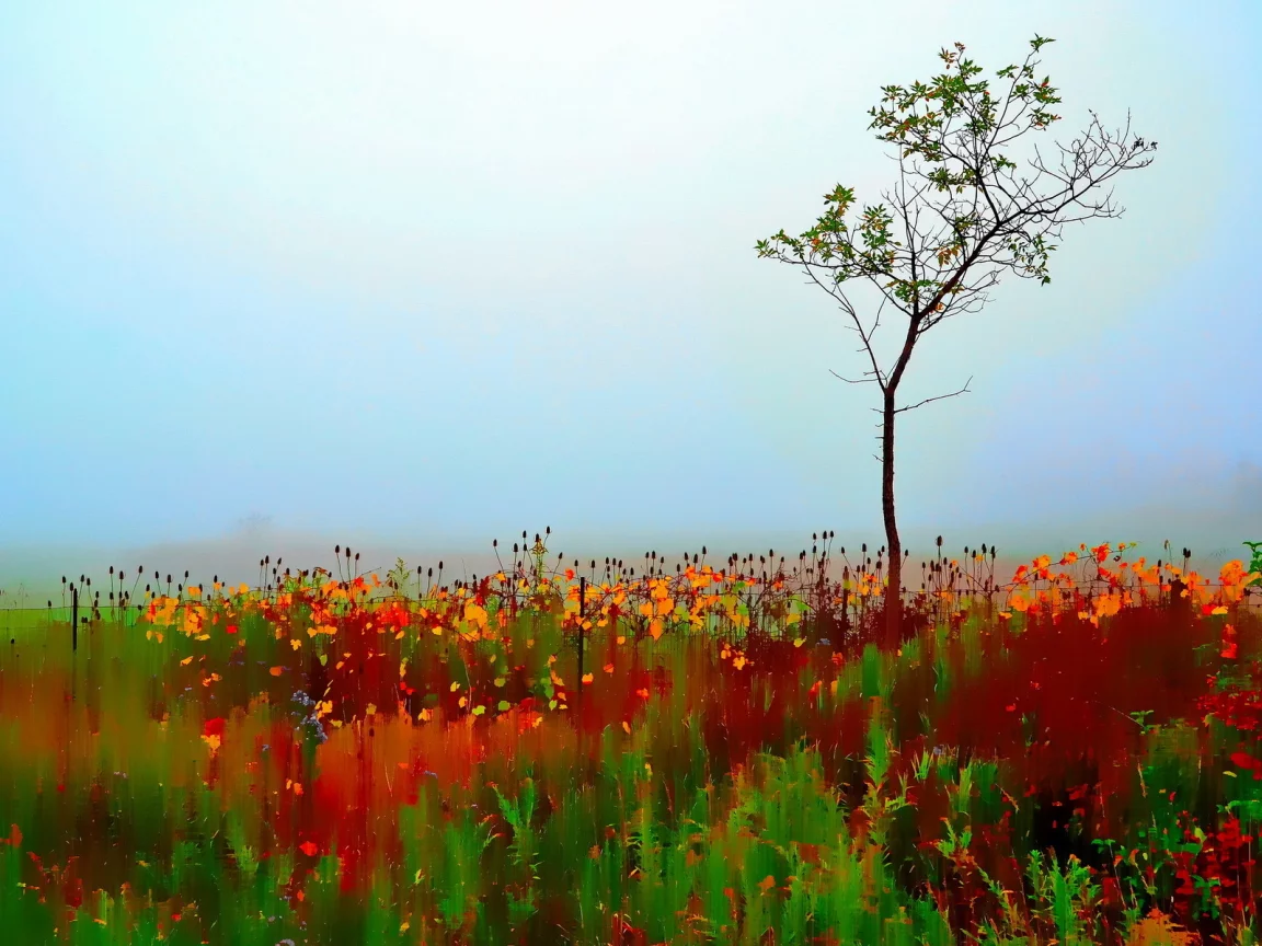tree, autumn, single, painterly, colorful, blur, selective