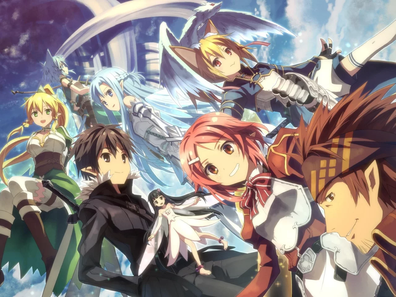 мастера меча онлайн, leafa, klein, sword art online, silica, asuna, kirito, sinon