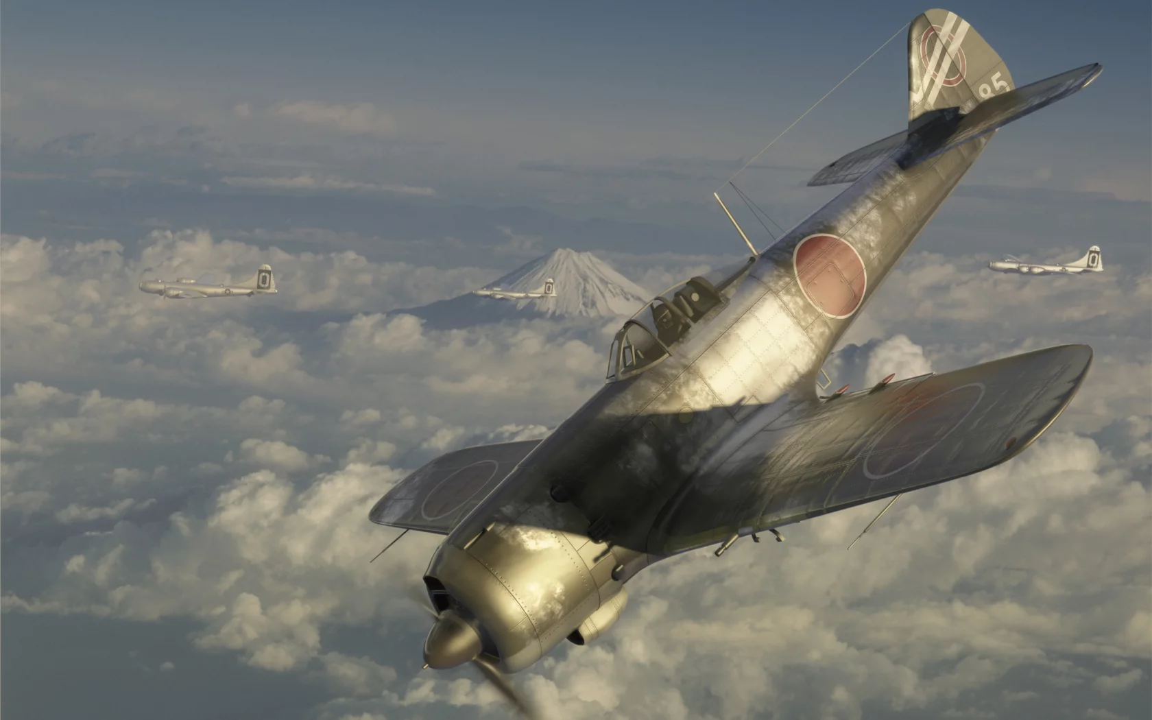 самолеты, ki-84, в небе, полет, арт, облака