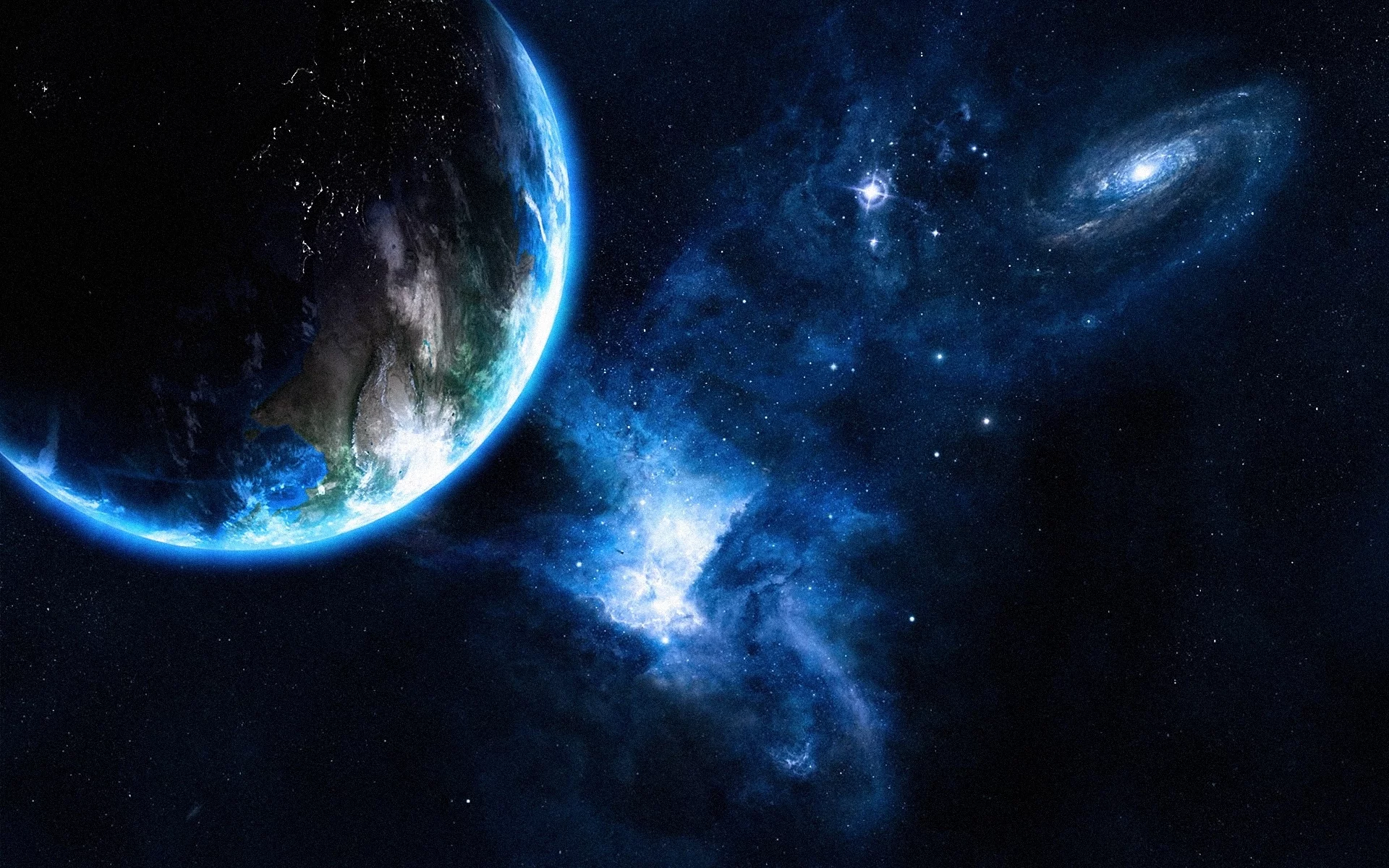 sci fi, stars, planets, oceans, galaxy, light, earth