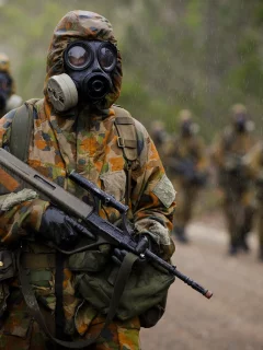 противогаз, солдаты, экипировка, камуфляж, steyr aug