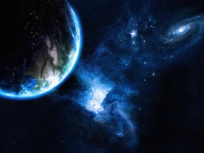 sci fi, stars, planets, oceans, galaxy, light, earth