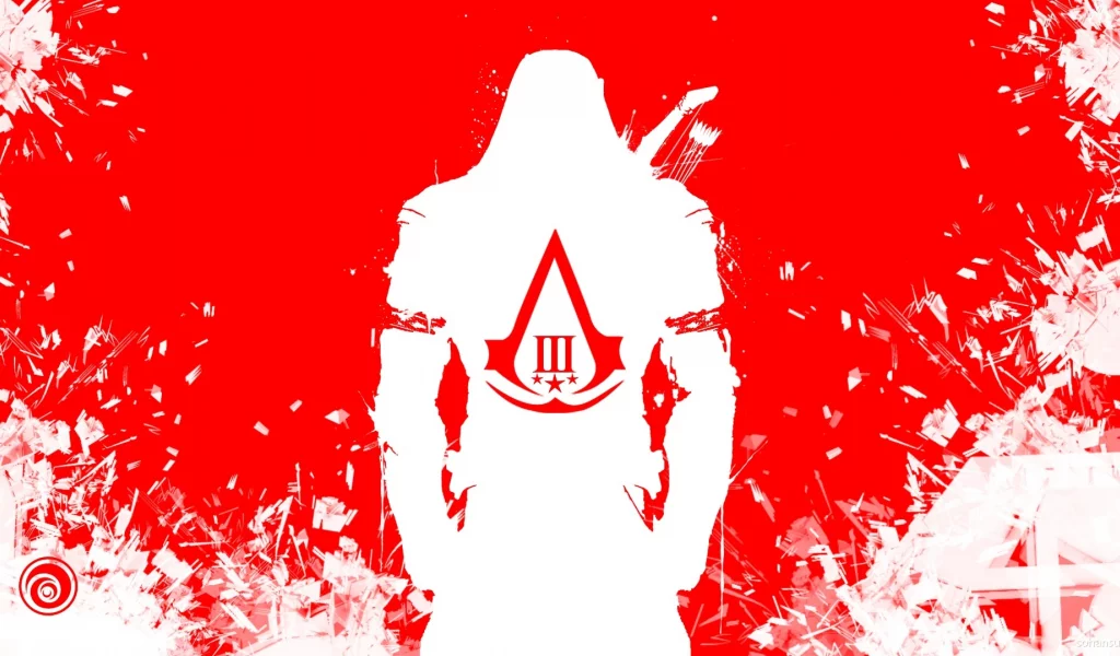 красный, assassins creed 3, белый, герб, убийца, ubisoft, коннор