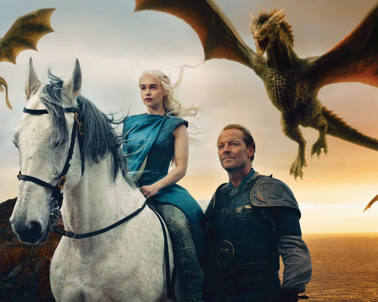 драконы, game of thrones, daenerys targaryen, jorah mormont, iain glen, emilia clarke