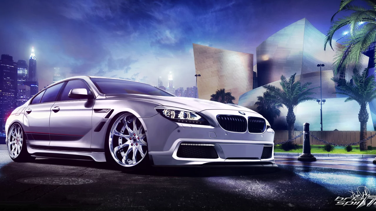 белый, город, front, обвес, бмв, ночь, white, 6 series, bmw