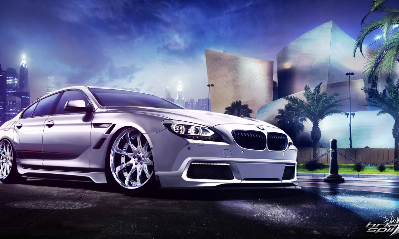 белый, город, front, обвес, бмв, ночь, white, 6 series, bmw