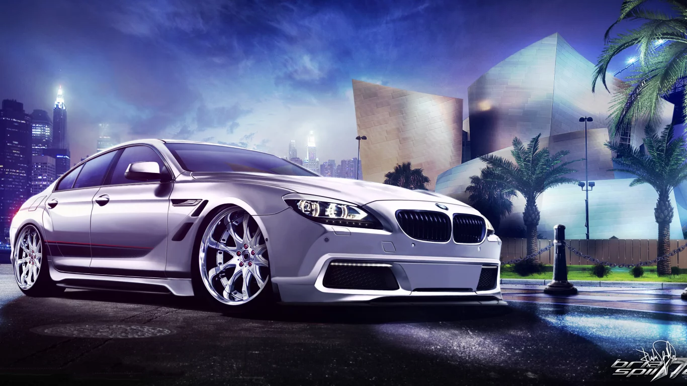 белый, город, front, обвес, бмв, ночь, white, 6 series, bmw